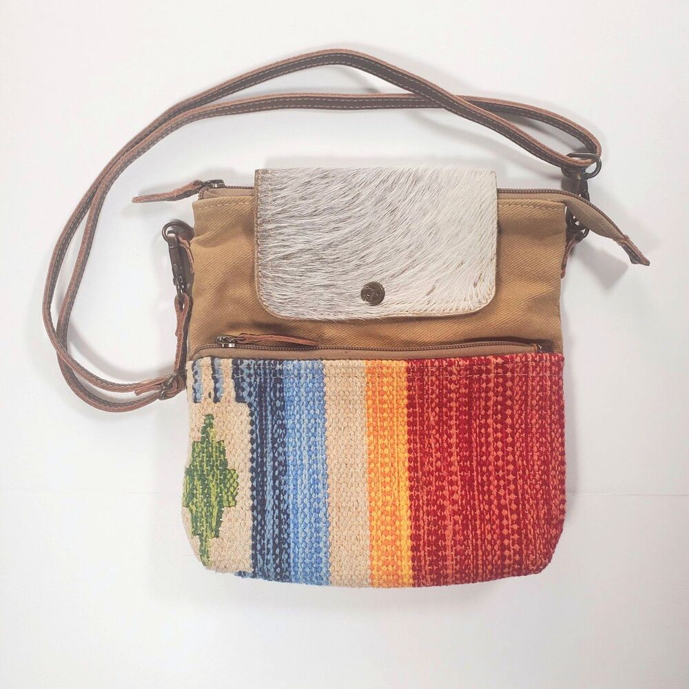 Myra Bag Women’s Crossbody Bag "Spring Breeze" Southwestern Canvas Cowhide